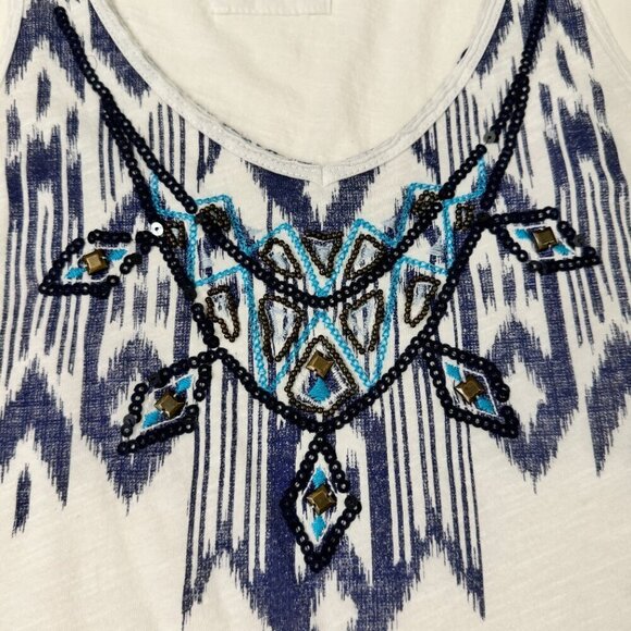 H & M - Ethnic Beaded Sleeveless Tank Top in White and Blue - Picture 3 of 8